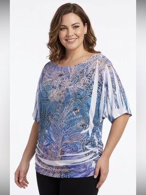 Bellezza Floral Multicolor Blue Blouse 1X Plus Size